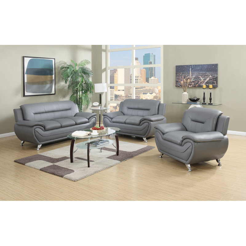 Orren Ellis Quadree 3 Piece Faux Leather Living Room Set & Reviews